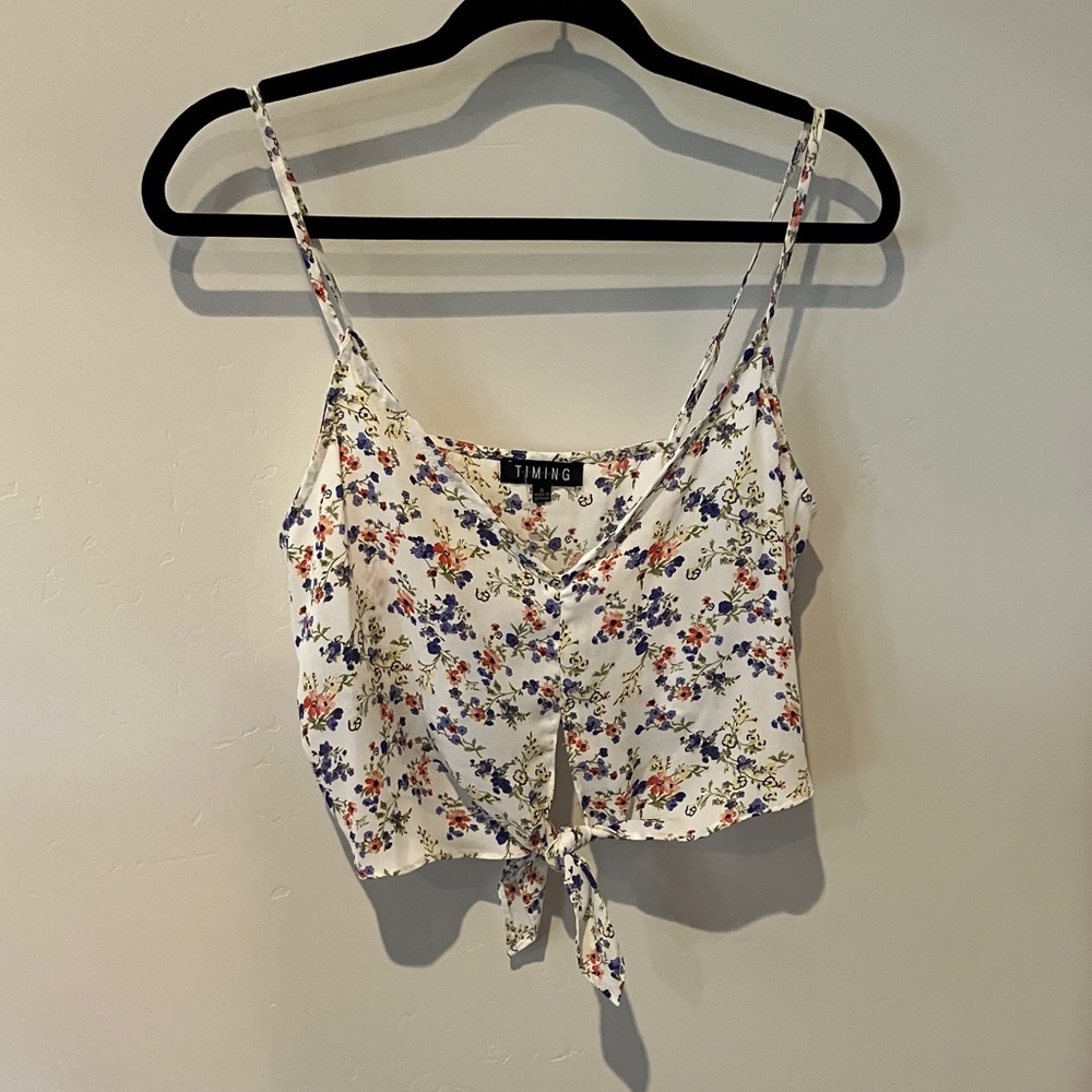 Timing Floral Crop Top - White and Blue